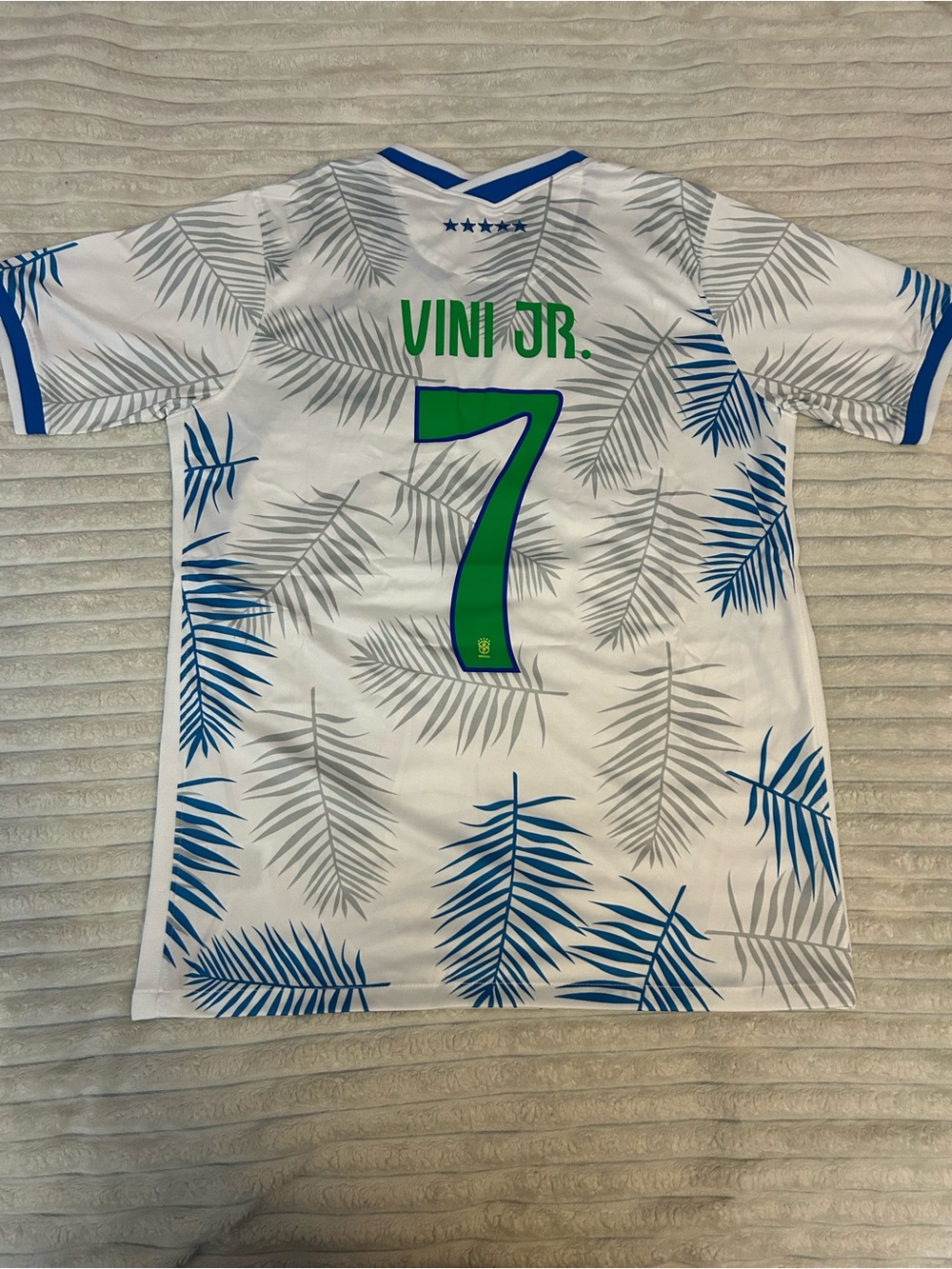 Nike White & Blue (vini jr) Brazil Palm-Print Soccer Jersey
